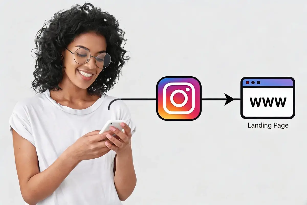 Perfil no Instagram direcionando para uma Landing Page organizada
