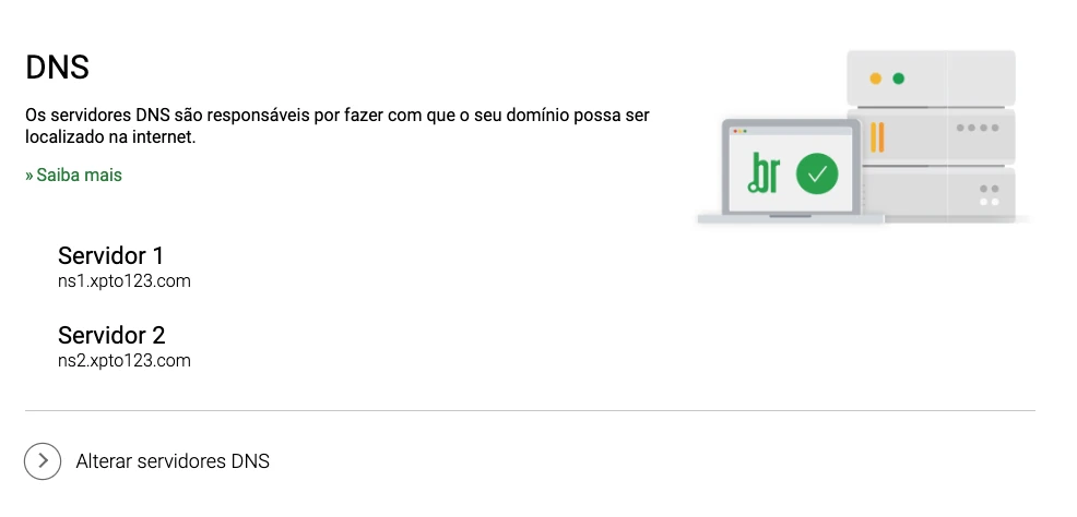 Tela de DNS do Registro.br com a opção Alterar servidores DNS