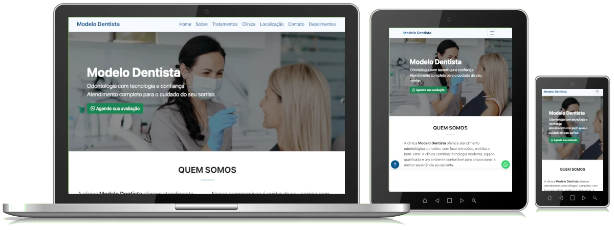 Exemplo do site em computador, tablet e celular