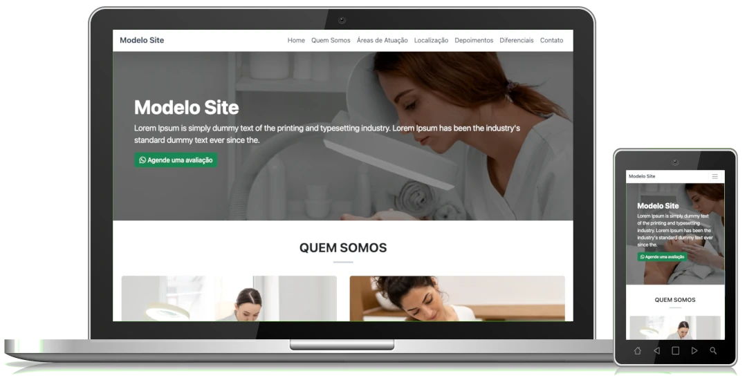 Exemplo do site em computador, tablet e celular