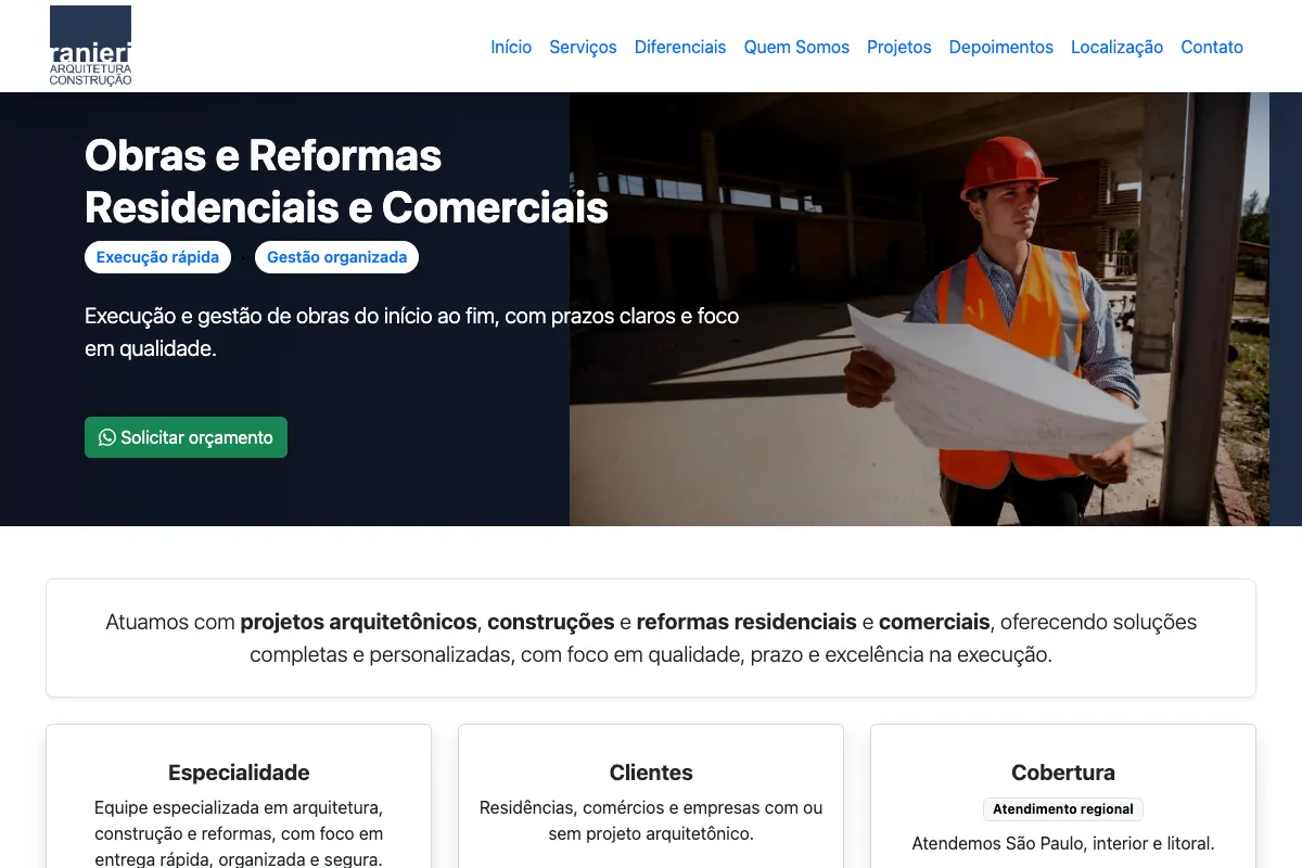 Site da Ranieri Arquitetura e Construção