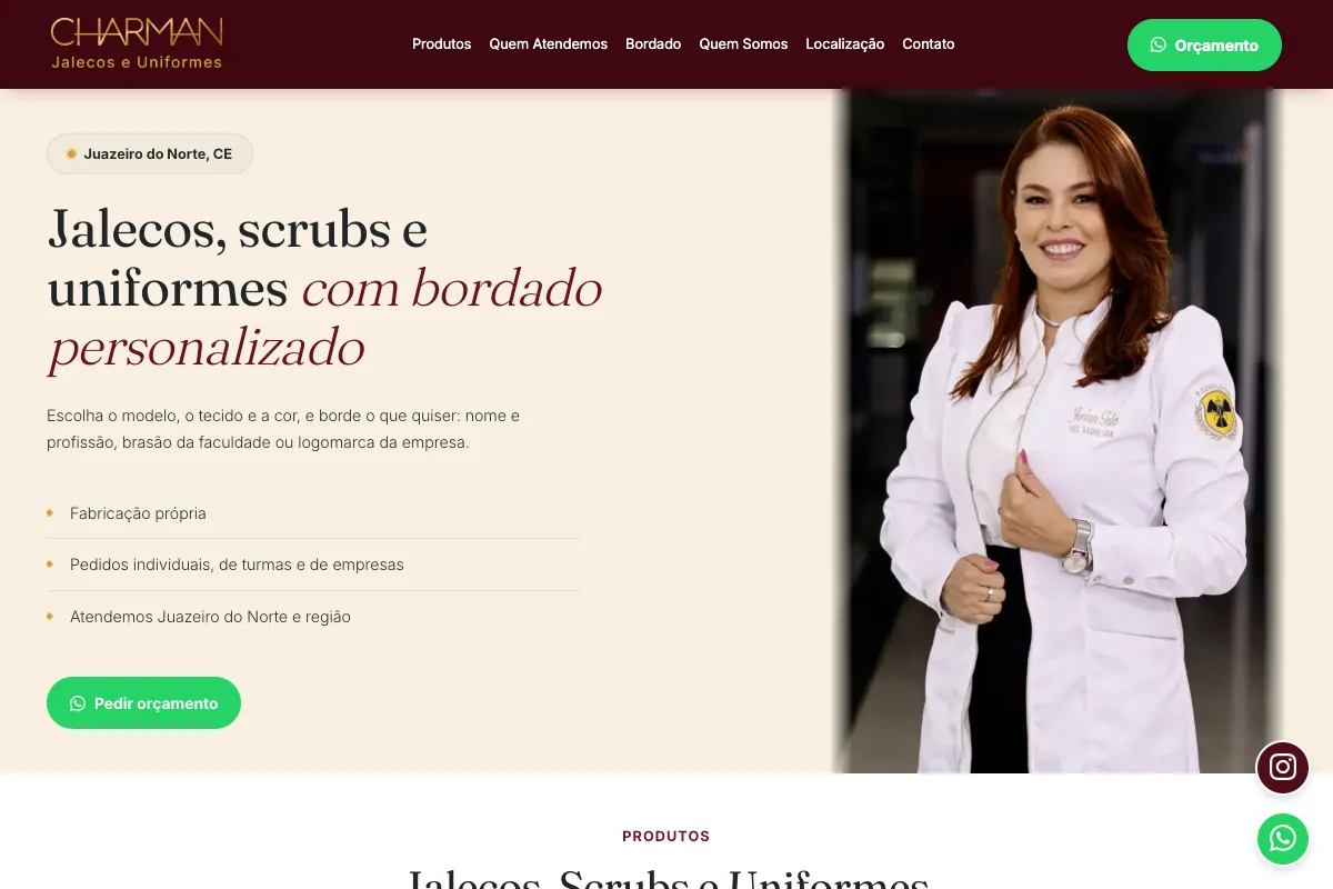 Site da Charman Jalecos