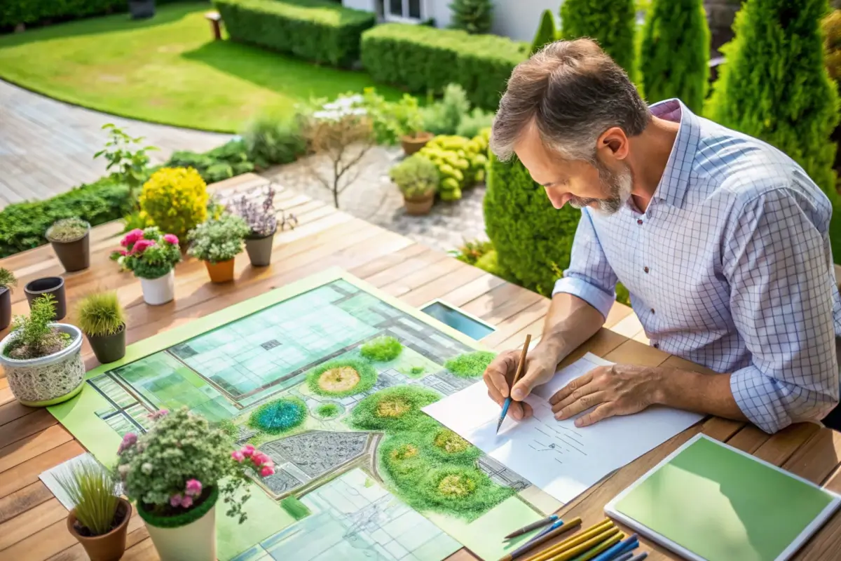 Portfólio de projetos de paisagismo exibido em site moderno