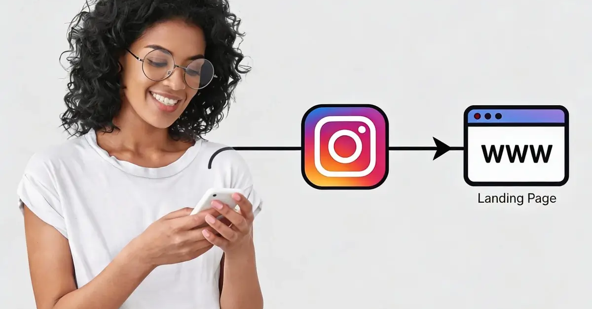 Perfil no Instagram direcionando para uma Landing Page organizada