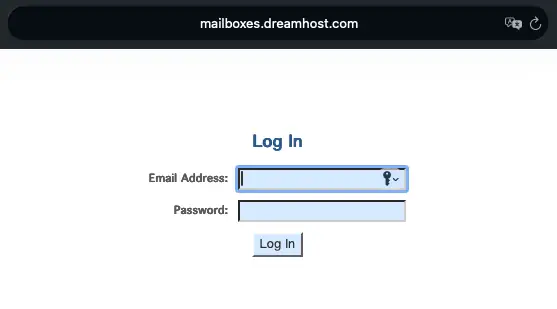 Tela de login do painel de gerenciamento de e-mail