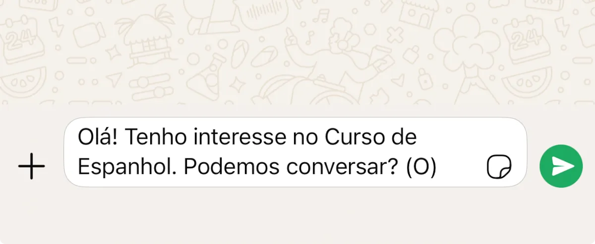 Mensagem no WhatsApp com a sigla G indicando origem em Google Ads